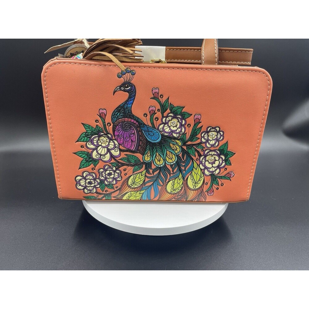Purse Handbag Cross Body Tote Leather Orange Peacock Hand Made Artisanal